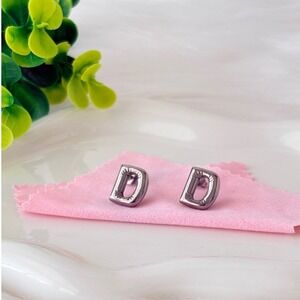 Silver Bubble Letter D Stud Earrings Stainless Steel